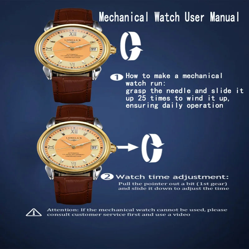 Men automatic mechanical watch waterproof leather date gift