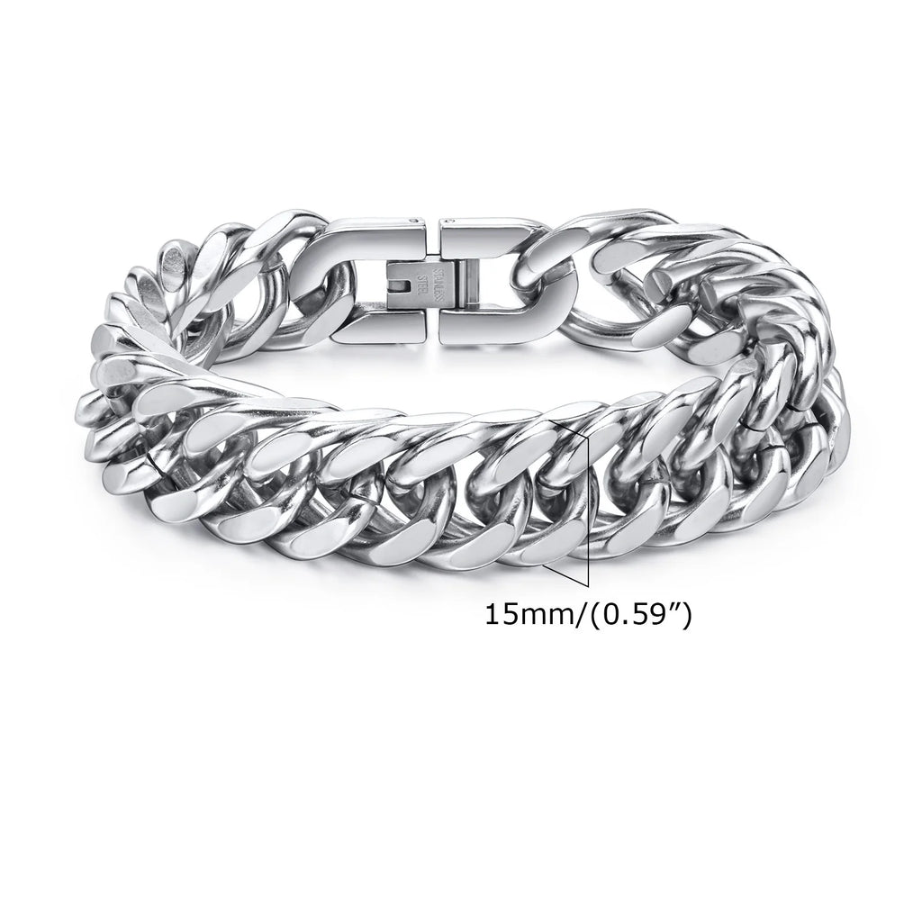 Stainless steel double curb chain bracelet for men