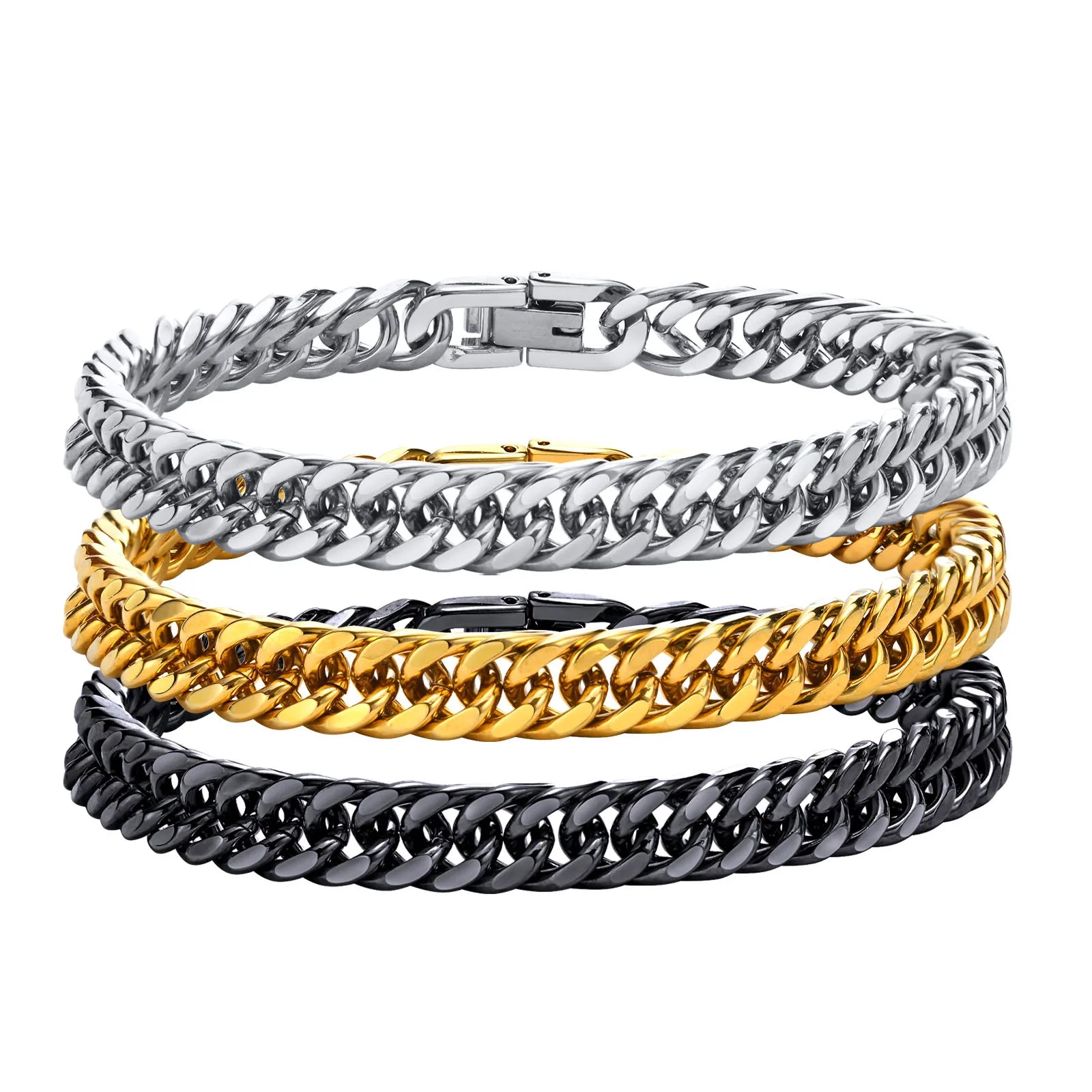 Stainless steel double curb chain bracelet for men