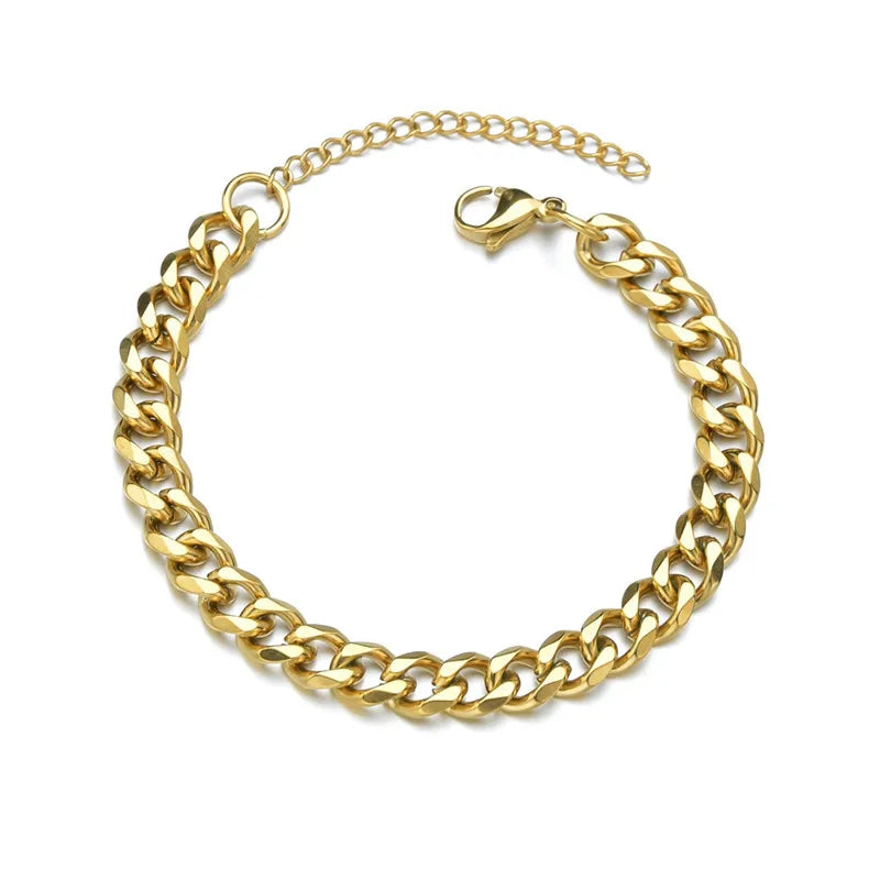 Stainless Steel Cuban Chain Bracelet Men Women Jewelry