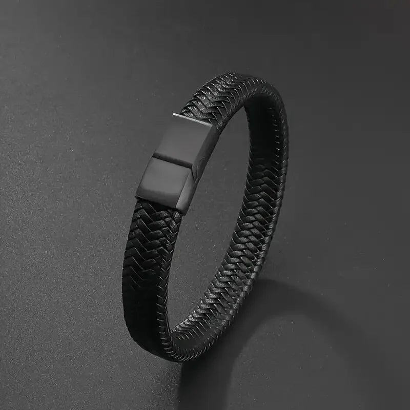 Black PU Leather Magnetic Bracelet Men Stylish Elegant Gift