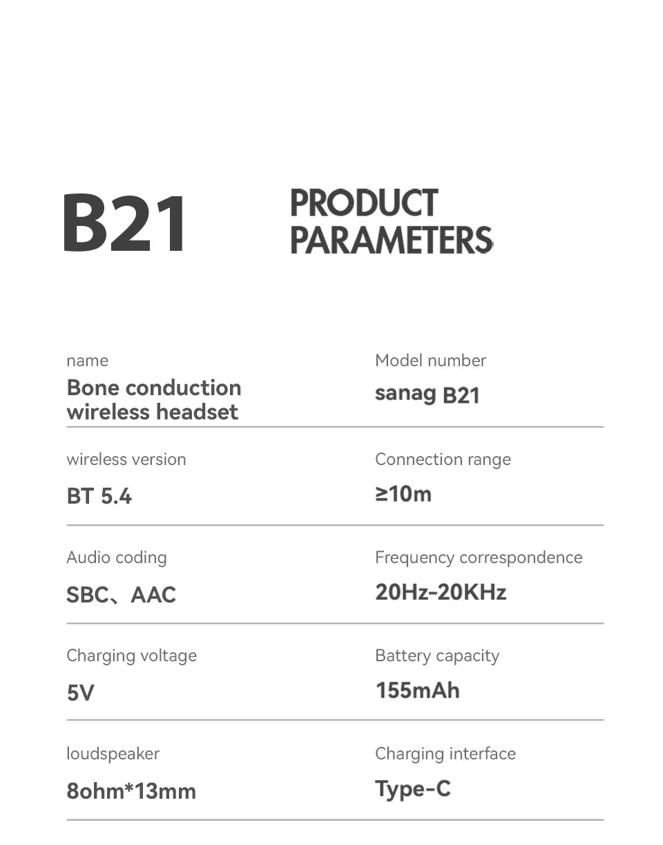 Bone Conduction Wireless Bluetooth Earphones HiFi Waterproof Sports