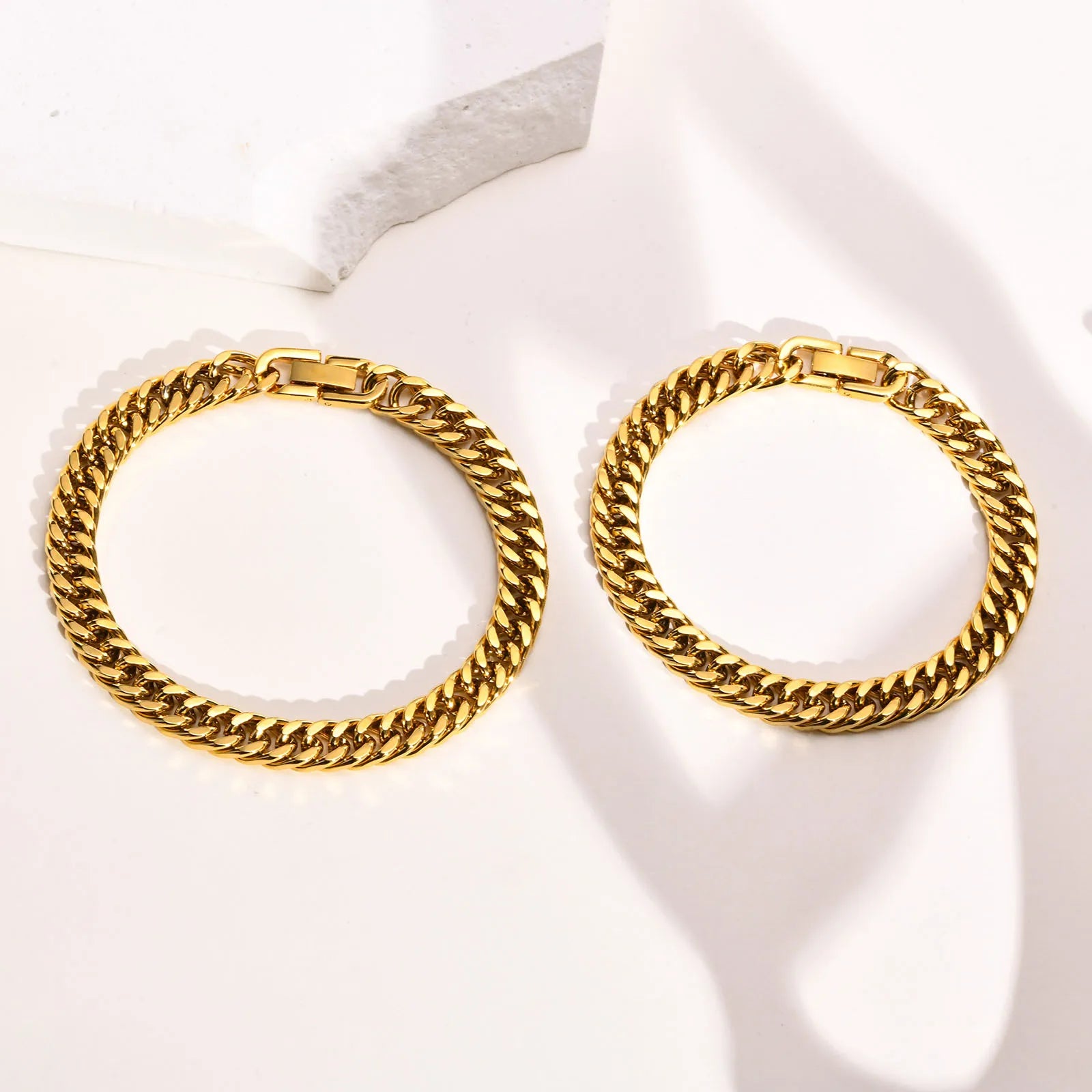 Stainless steel double curb chain bracelet for men