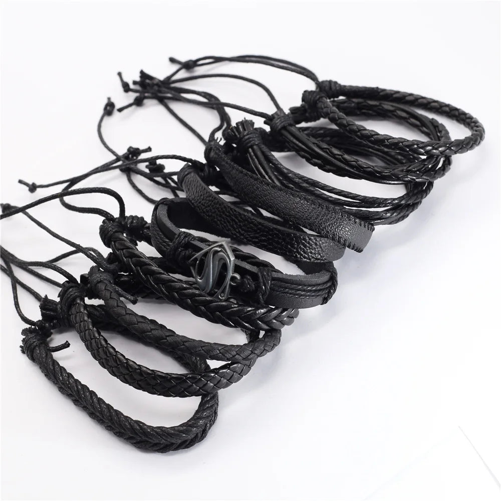Stylish black woven bracelets handmade leather fashion gift