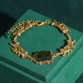 Vintage Green Glass Bracelet Lion Woman Gold Luxury