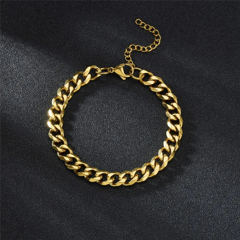 Stainless Steel Cuban Chain Bracelet Men Women Jewelry