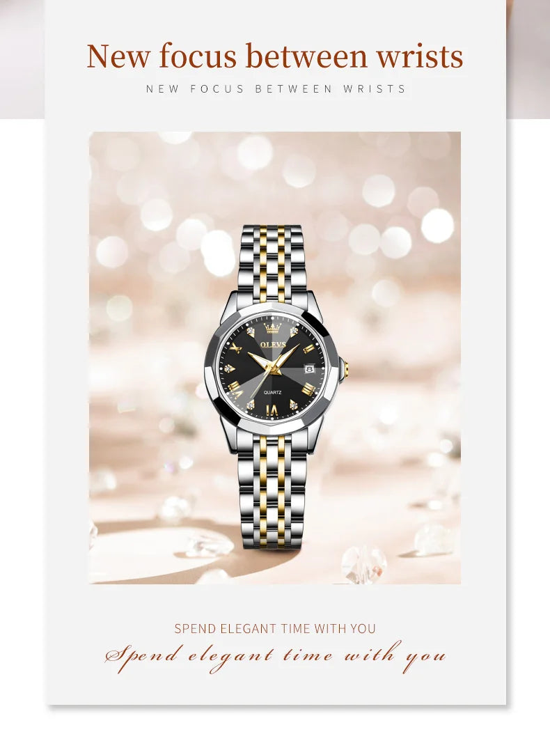 OLEVS Luxury Women Watch Elegant Waterproof Stainless Steel Quartz