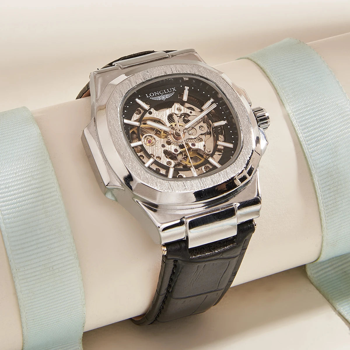 LONGLUX automatic mechanical watch luxury waterproof leather mens