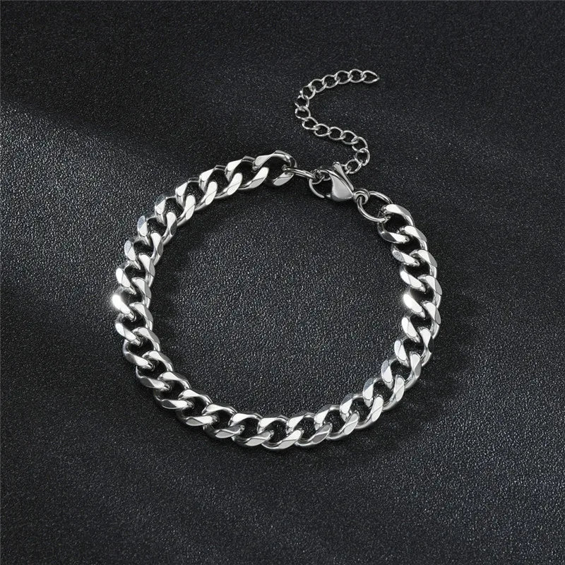 Stainless Steel Cuban Chain Bracelet Men Women Jewelry