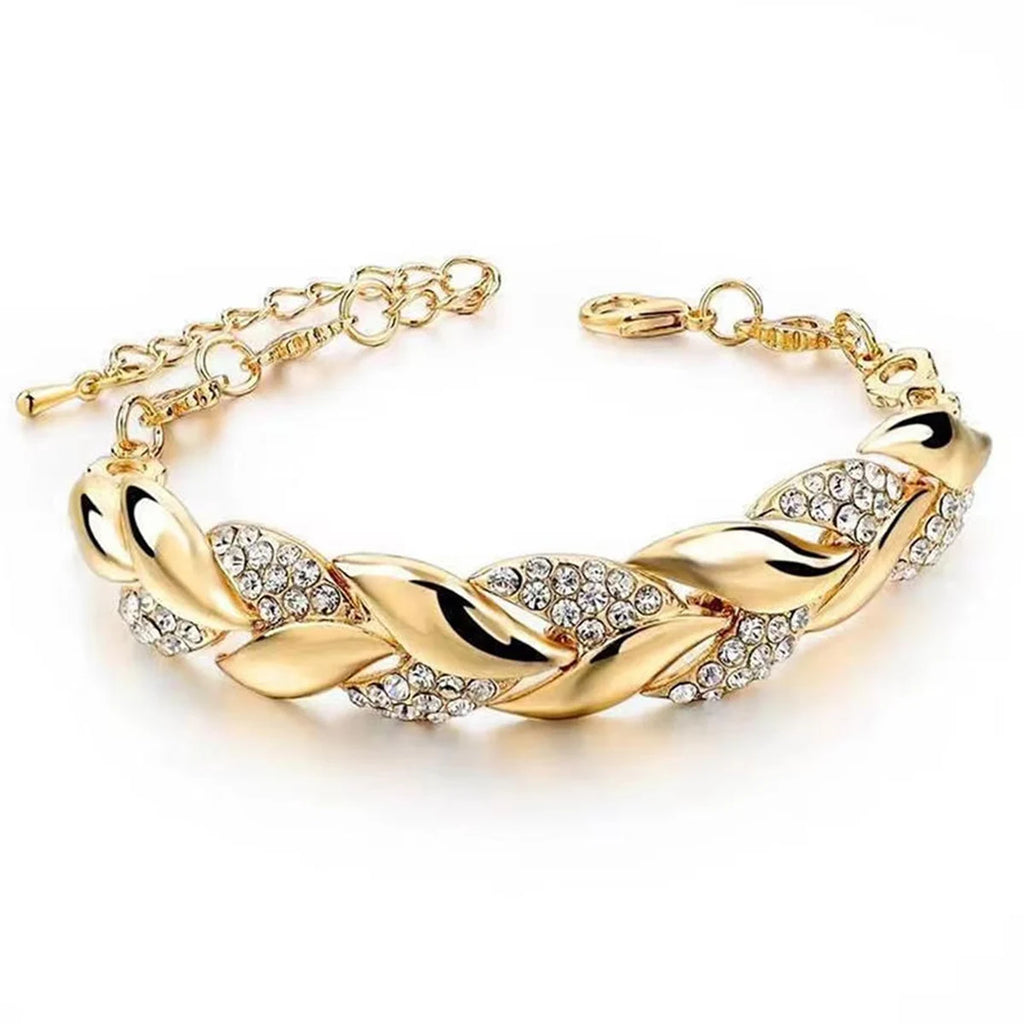 HipHop Leaf Bracelet Women Gold Crystal Adjustable Jewelry
