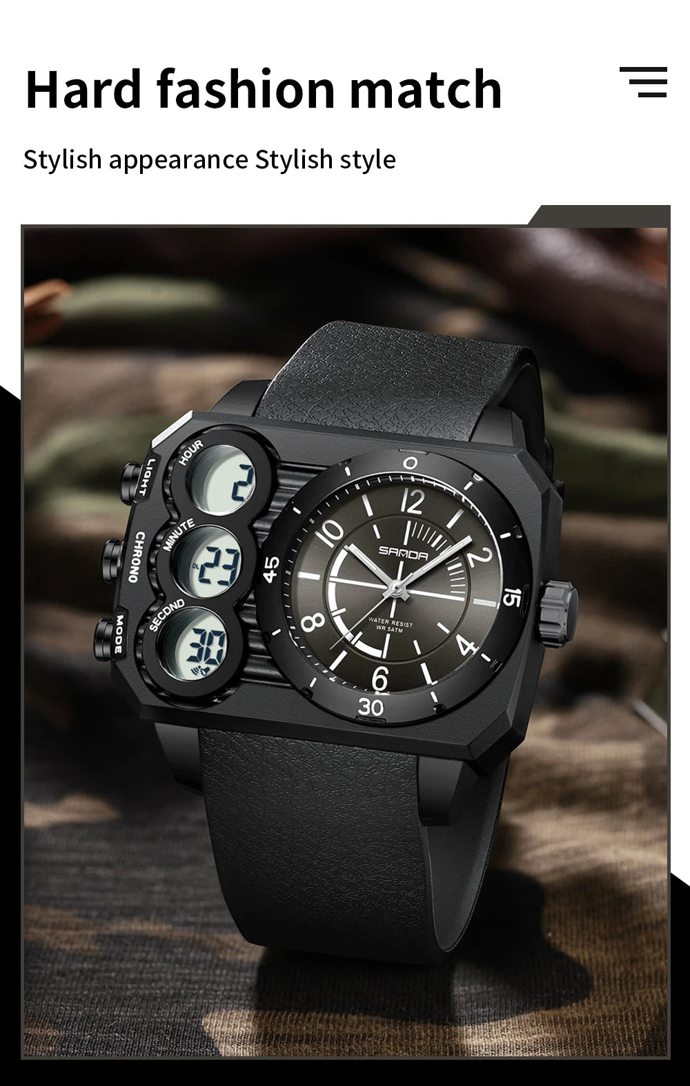 Reloj deportivo LED resistente al agua para hombre SANDA