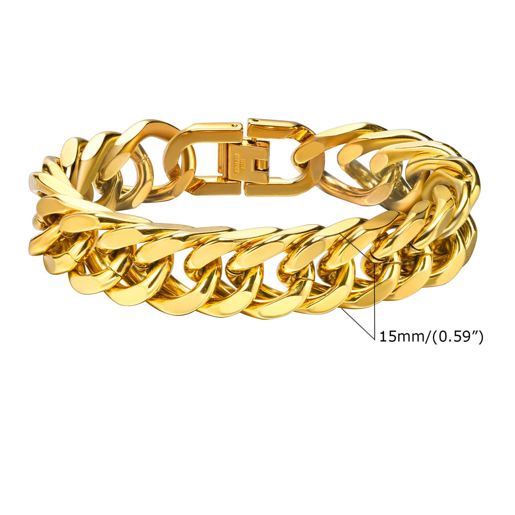 Stainless steel double curb chain bracelet for men