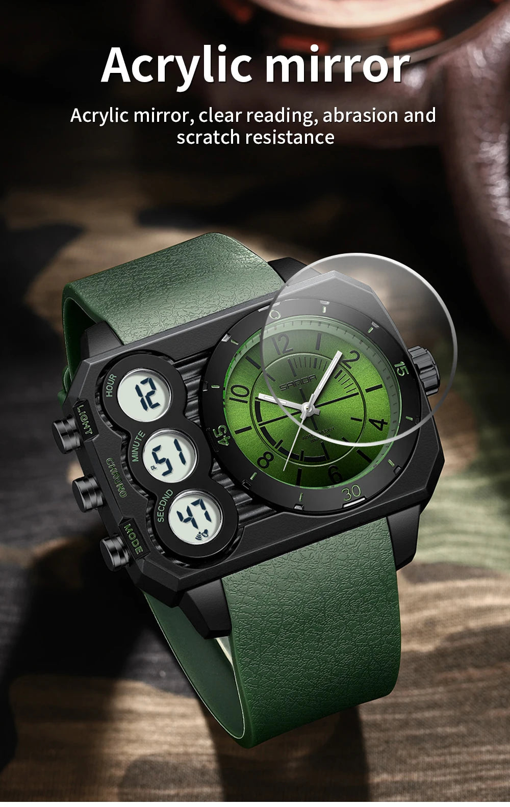 Reloj deportivo LED resistente al agua para hombre SANDA