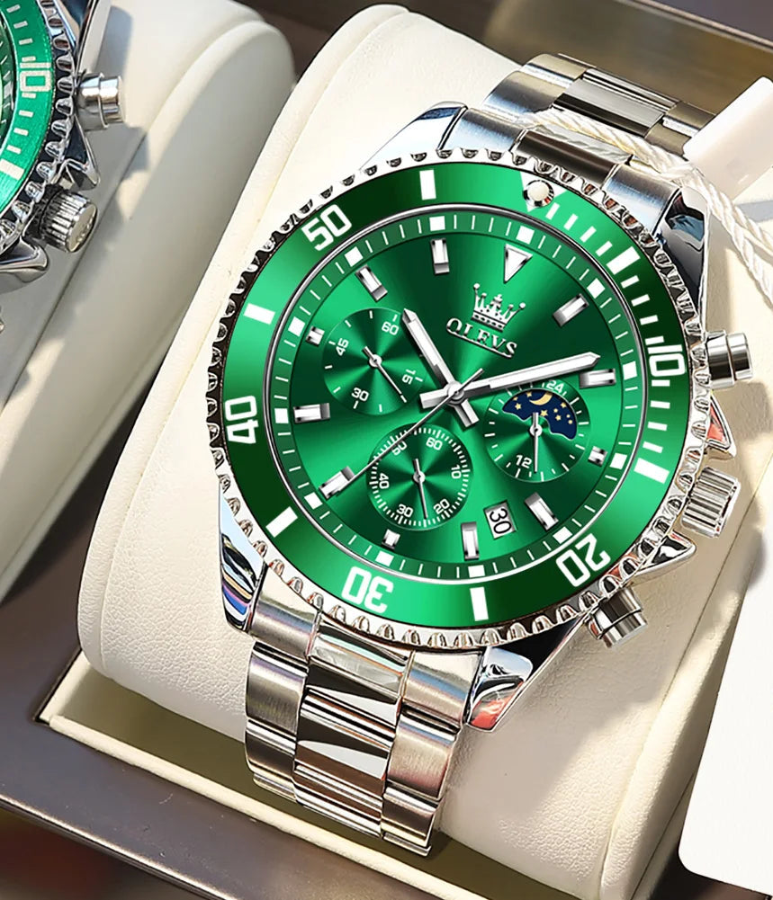 OLEVS Men Watches Luxury Waterproof Stainless Steel Chronograph