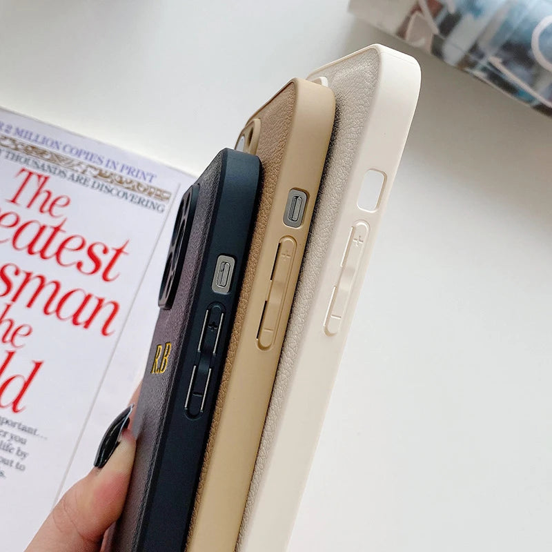 Custom iPhone Case Personalized Leather Name Initials Gift