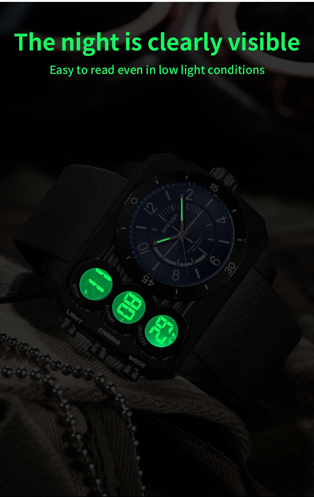 Reloj deportivo LED resistente al agua para hombre SANDA