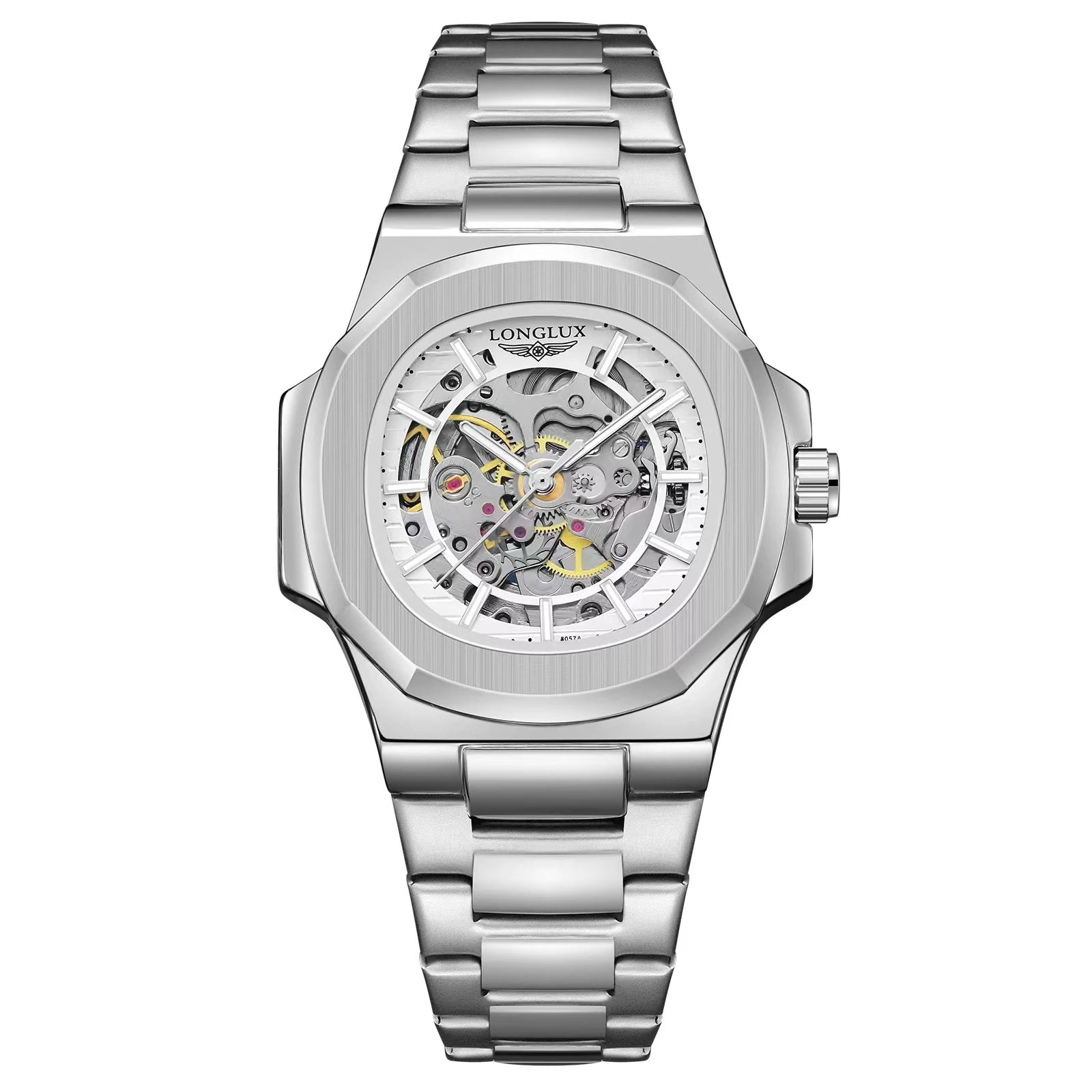 Men automatic mechanical luxury waterproof skeleton stainless steel watch