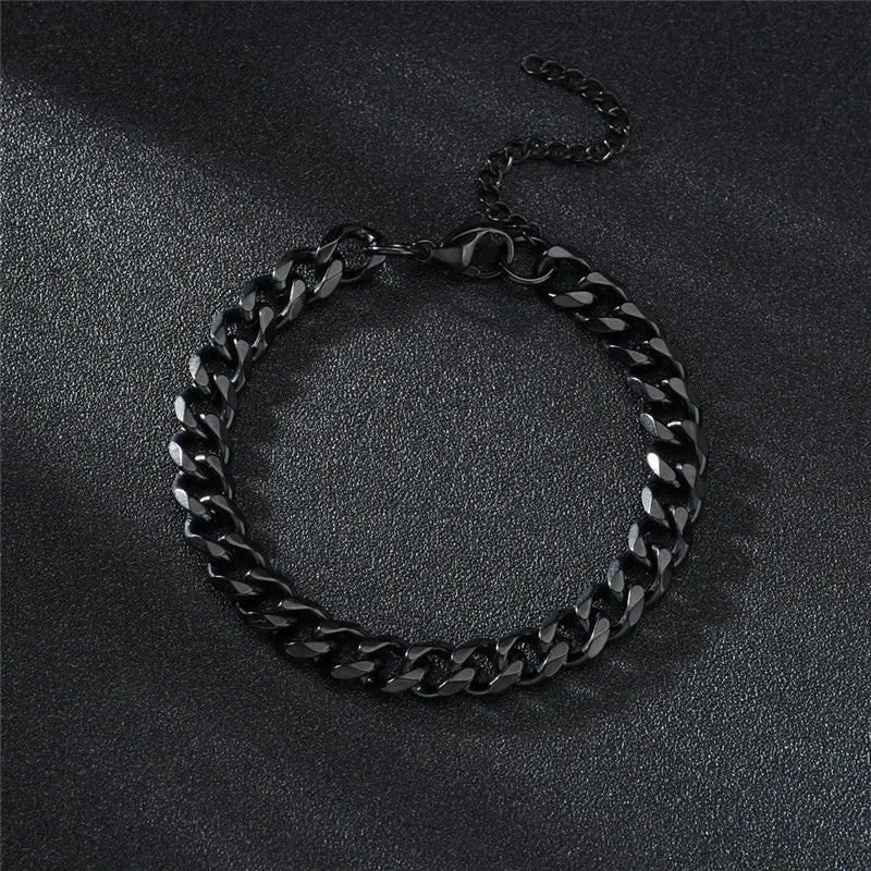 Stainless Steel Cuban Chain Bracelet Men Women Jewelry