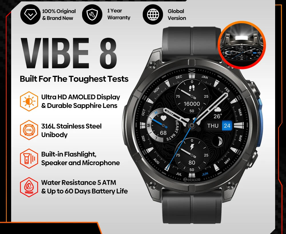 Zeblaze VIBE 8 Smart Watch AMOLED Heart Rate Fitness