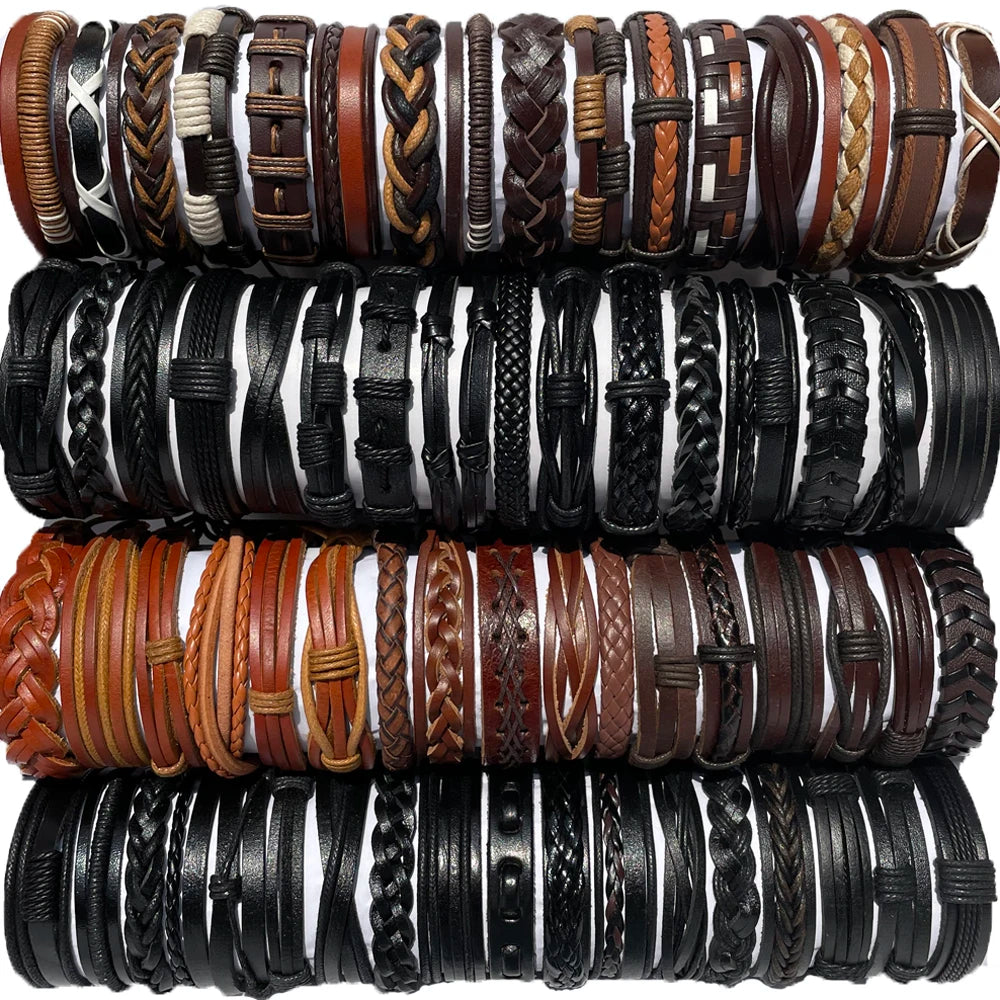Stylish handmade woven leather bracelets for men women