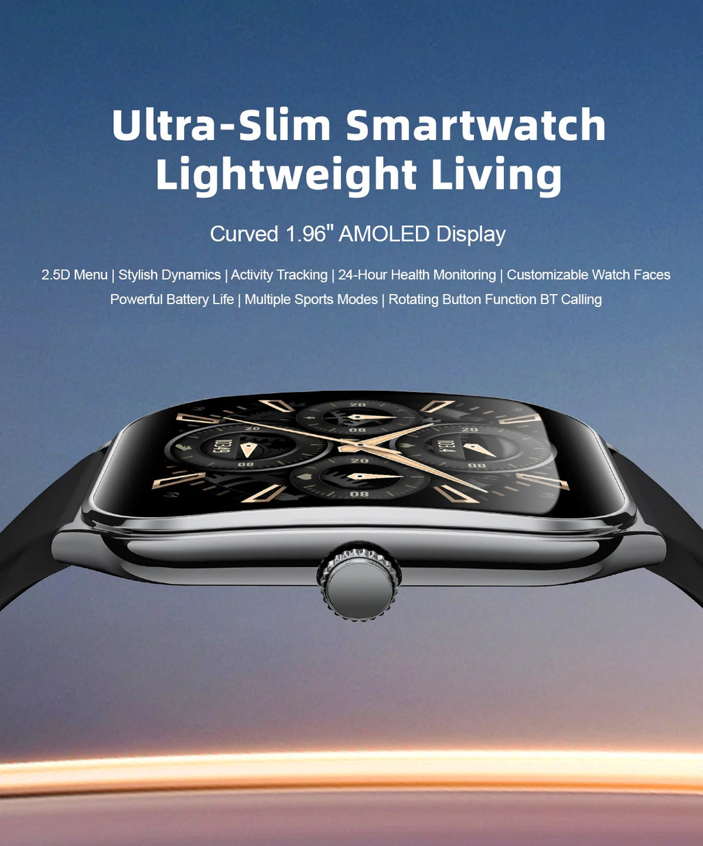 Ultradünne Smartwatch AMOLED Display Anruferinnerung Fitness