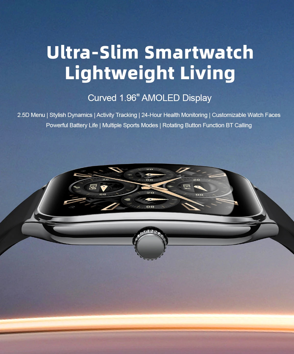Ultradünne Smartwatch AMOLED Display Anruferinnerung Fitness
