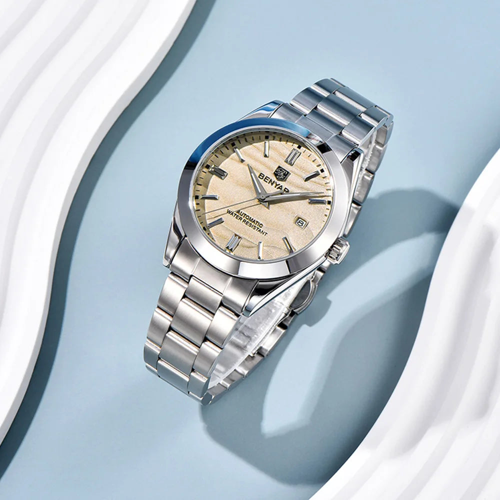 Benyar Mechanical Watch 40mm Stainless Steel Waterproof Men