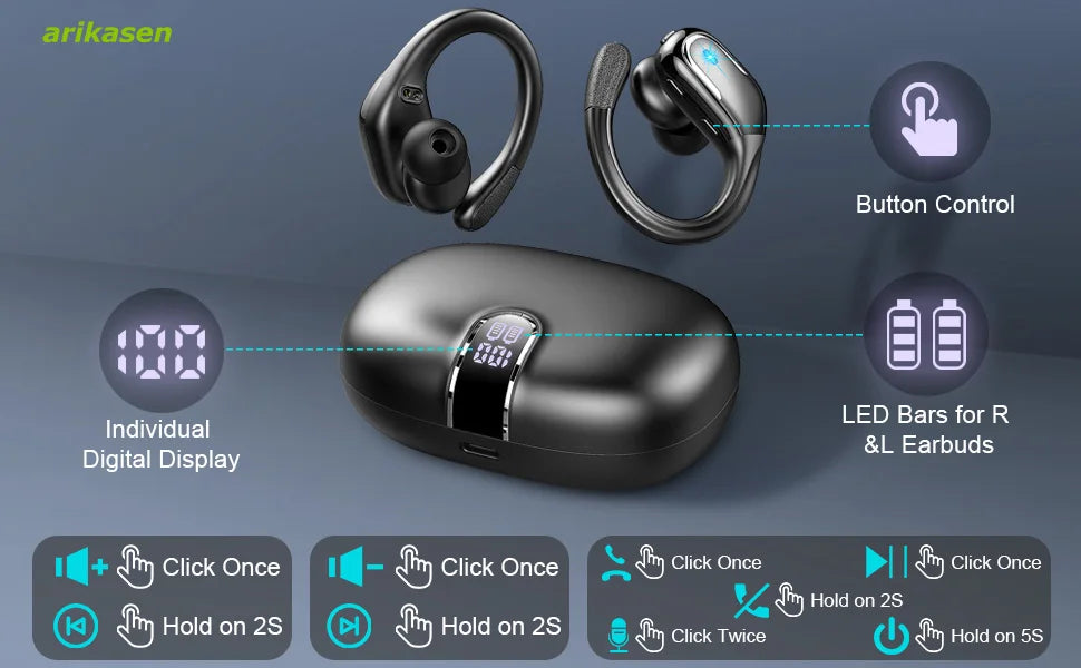 Sport wireless earbuds waterproof noise cancelling stereo longplay