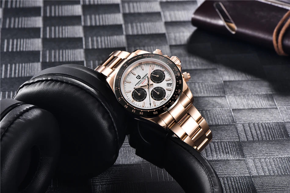 Vintage chronograph sapphire steel waterproof men’s quartz watch