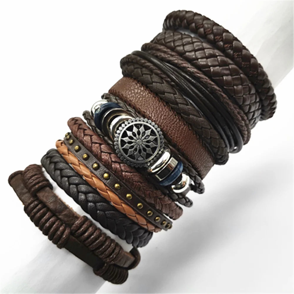 Stylish black woven bracelets handmade leather fashion gift