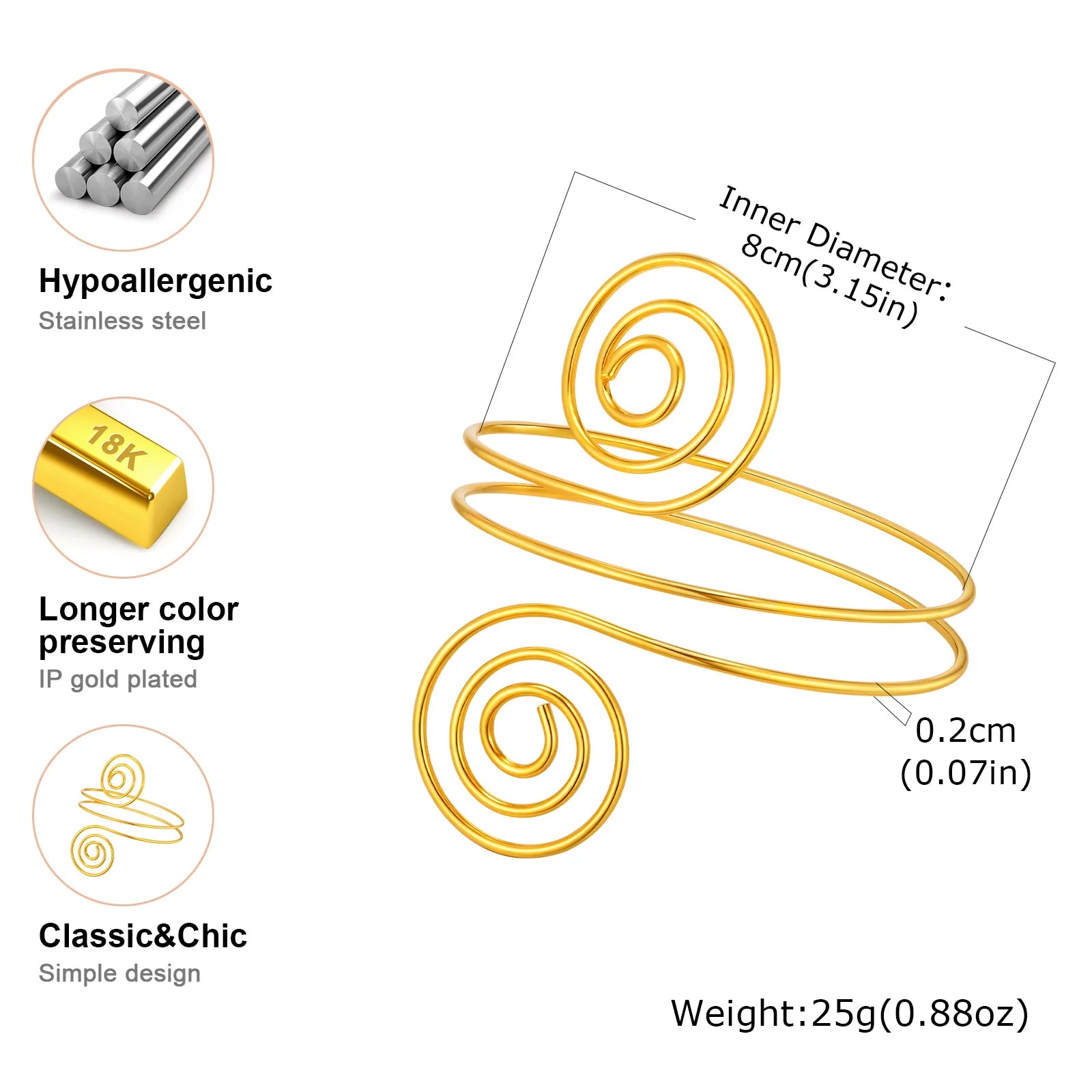 Minimalist gold upper arm cuff bracelet women