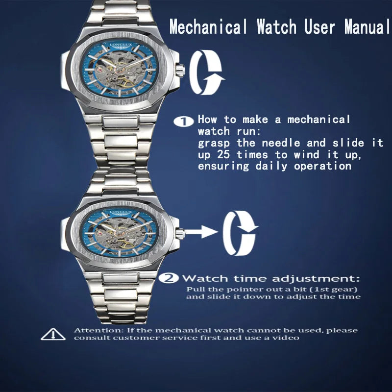 Men automatic mechanical luxury waterproof skeleton stainless steel watch