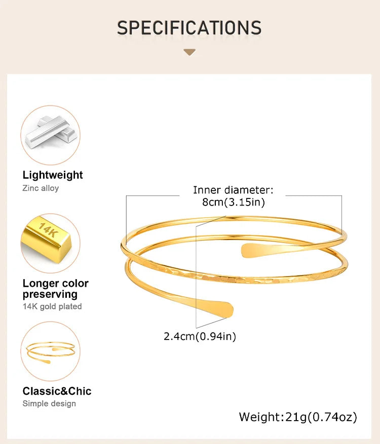 Minimalist gold upper arm cuff bracelet women