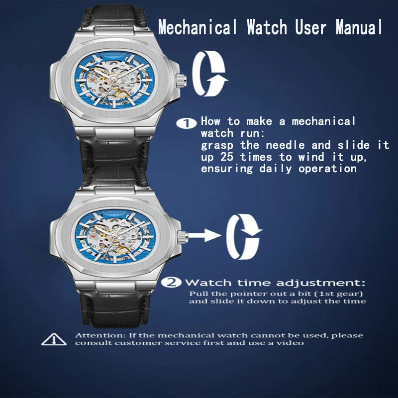 LONGLUX automatic mechanical watch luxury waterproof leather mens