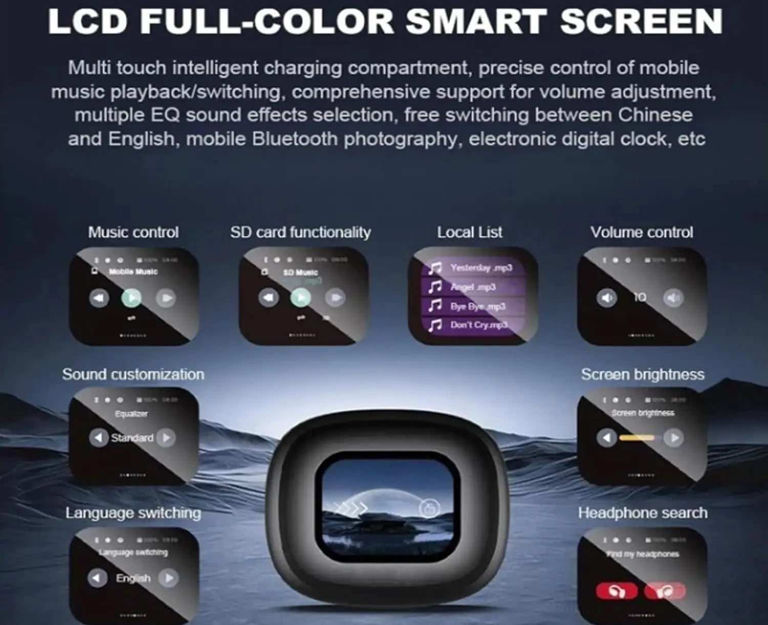 AI earbuds with real time translation 144 languages and LCD touch control