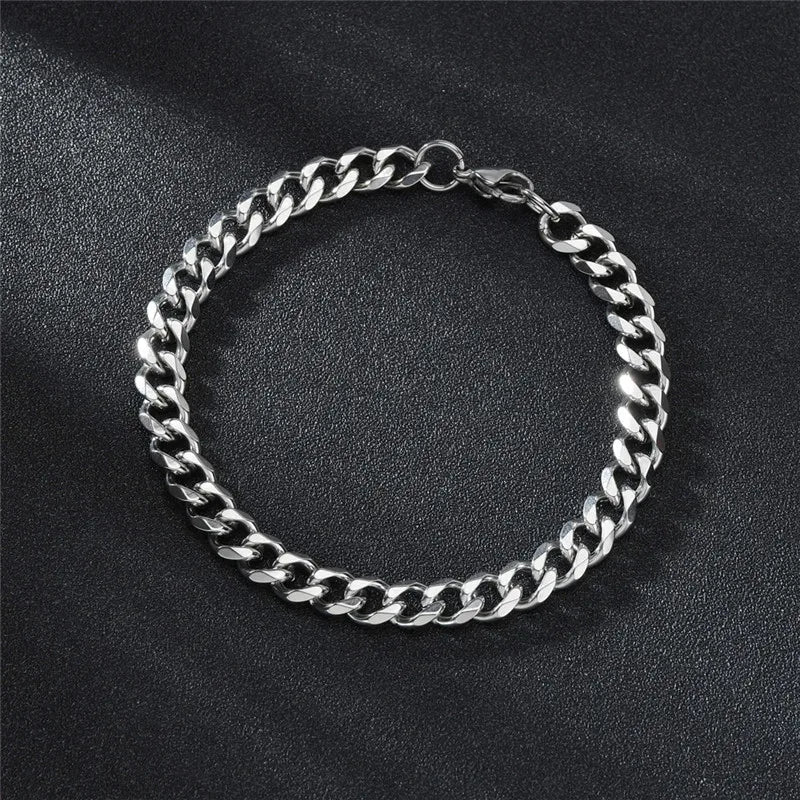 Stainless Steel Cuban Chain Bracelet Men Women Jewelry