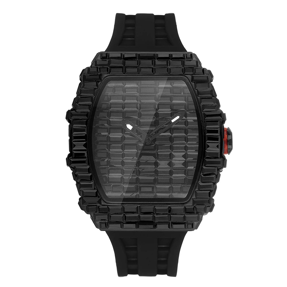 Luxury Men Square Diamond Quartz Watch Rubber Band