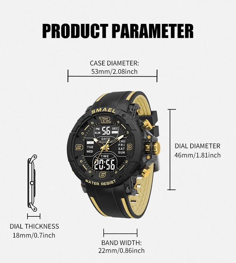 SMAEL Waterproof Quartz Sport Alarm Watch Nightlight