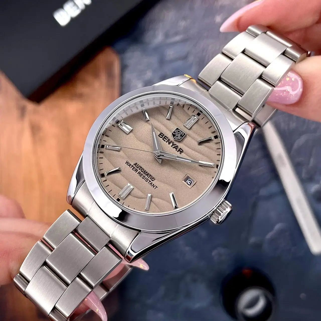 Benyar Mechanical Watch 40mm Stainless Steel Waterproof Men