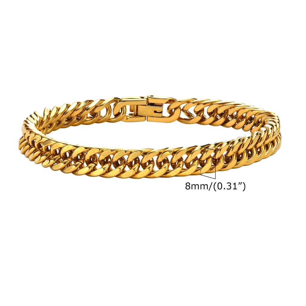 Stainless steel double curb chain bracelet for men