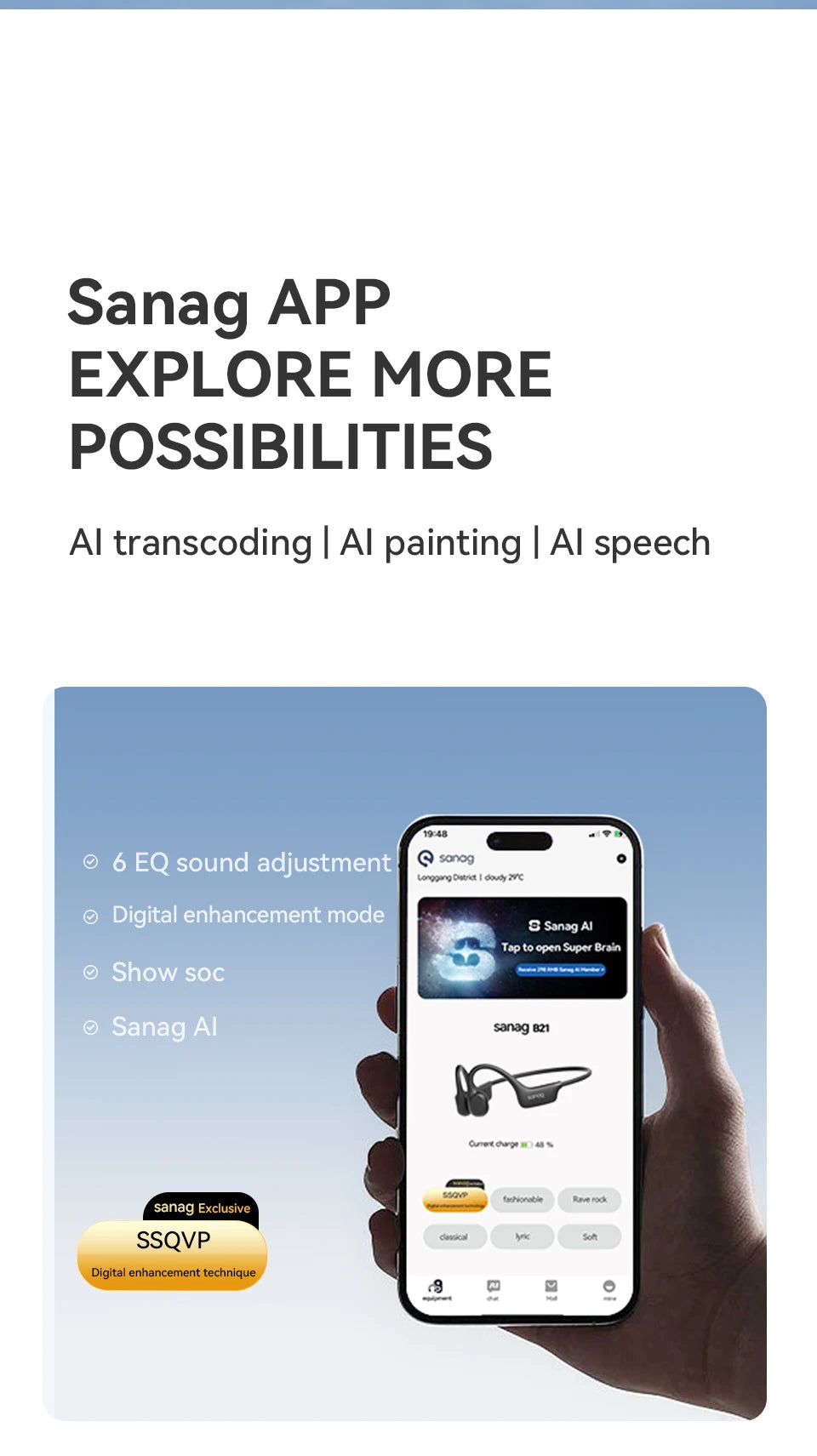 Bone Conduction Wireless Bluetooth Earphones HiFi Waterproof Sports