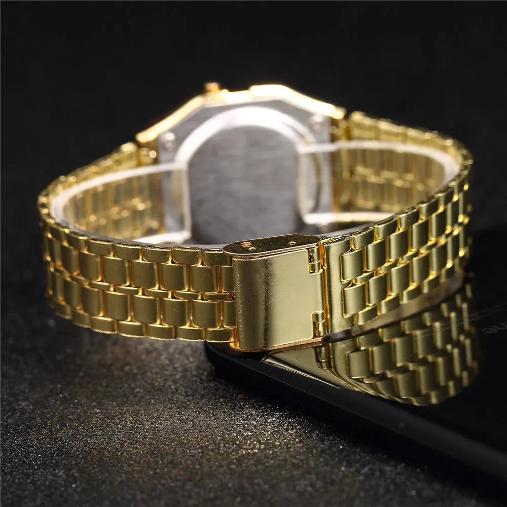 Elegant Women Digital Watch Gold Silver Stainless Steel