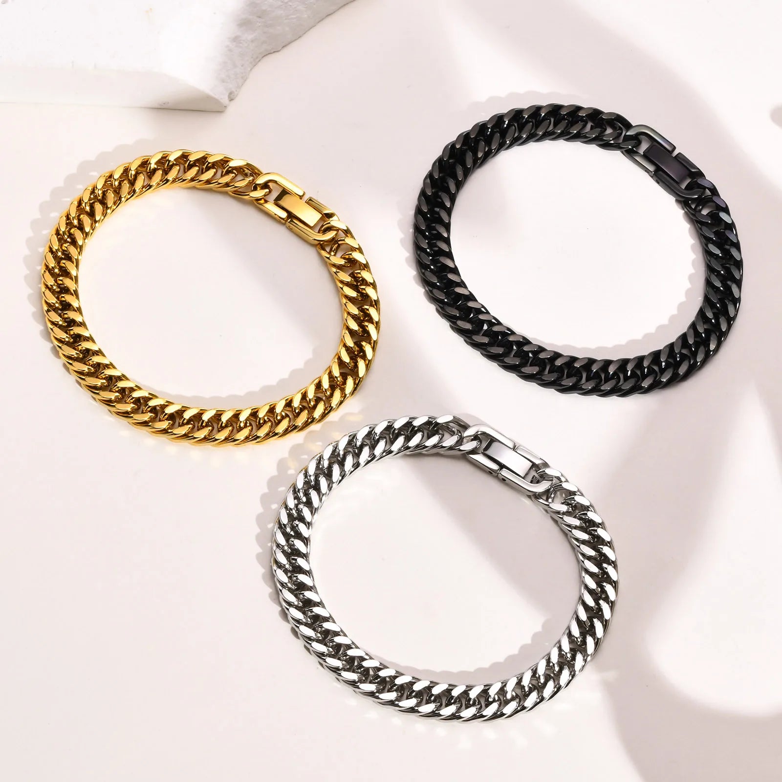 Stainless steel double curb chain bracelet for men