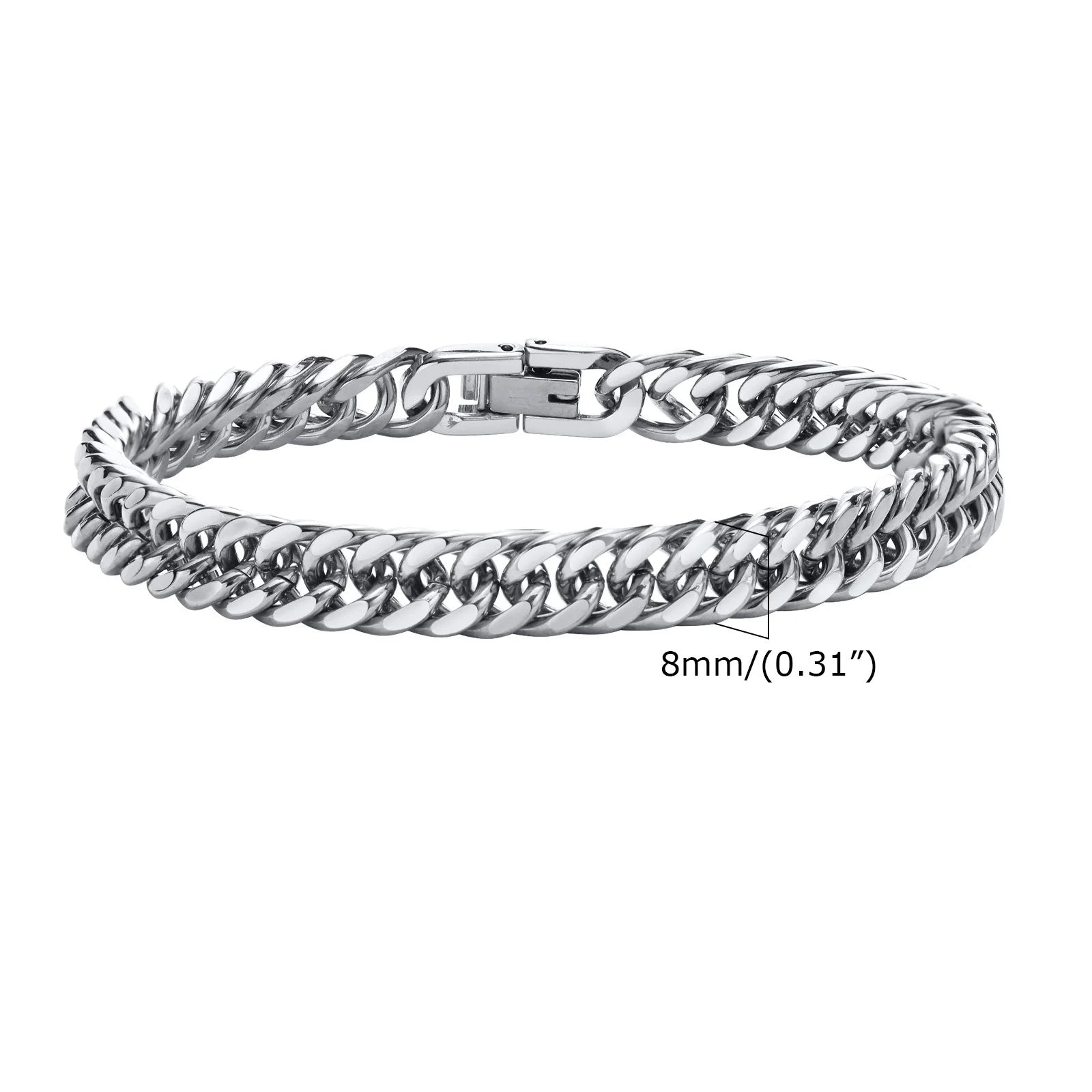 Stainless steel double curb chain bracelet for men