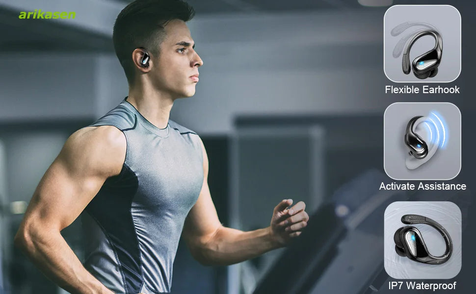 Sport wireless earbuds waterproof noise cancelling stereo longplay