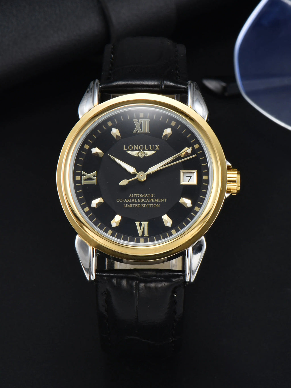 Men automatic mechanical watch waterproof leather date gift