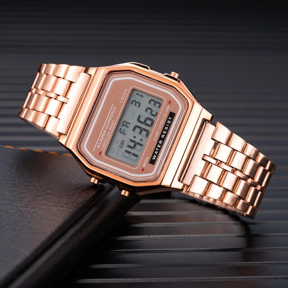 Elegant Women Digital Watch Gold Silver Stainless Steel