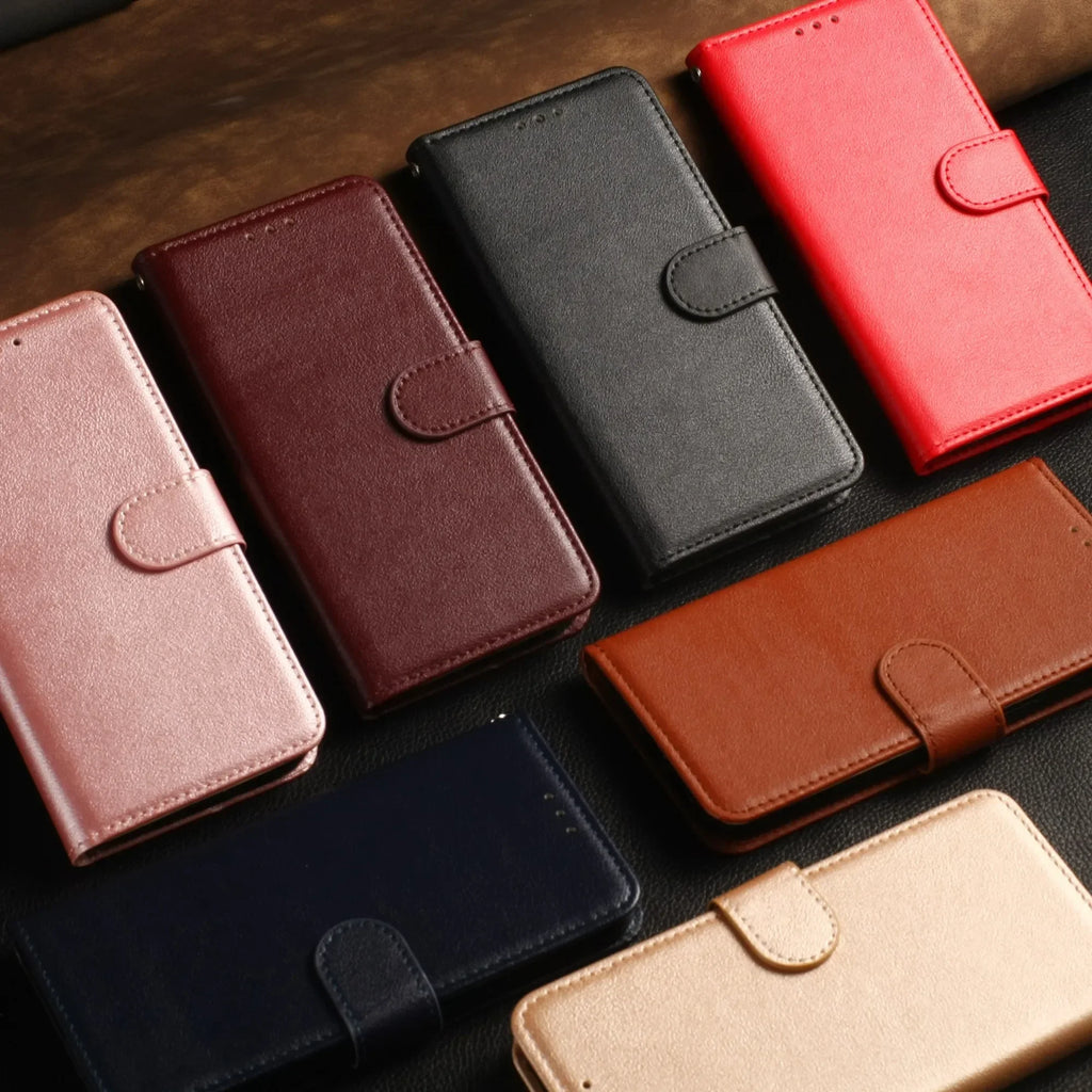 Leather flip wallet case for Samsung phone models