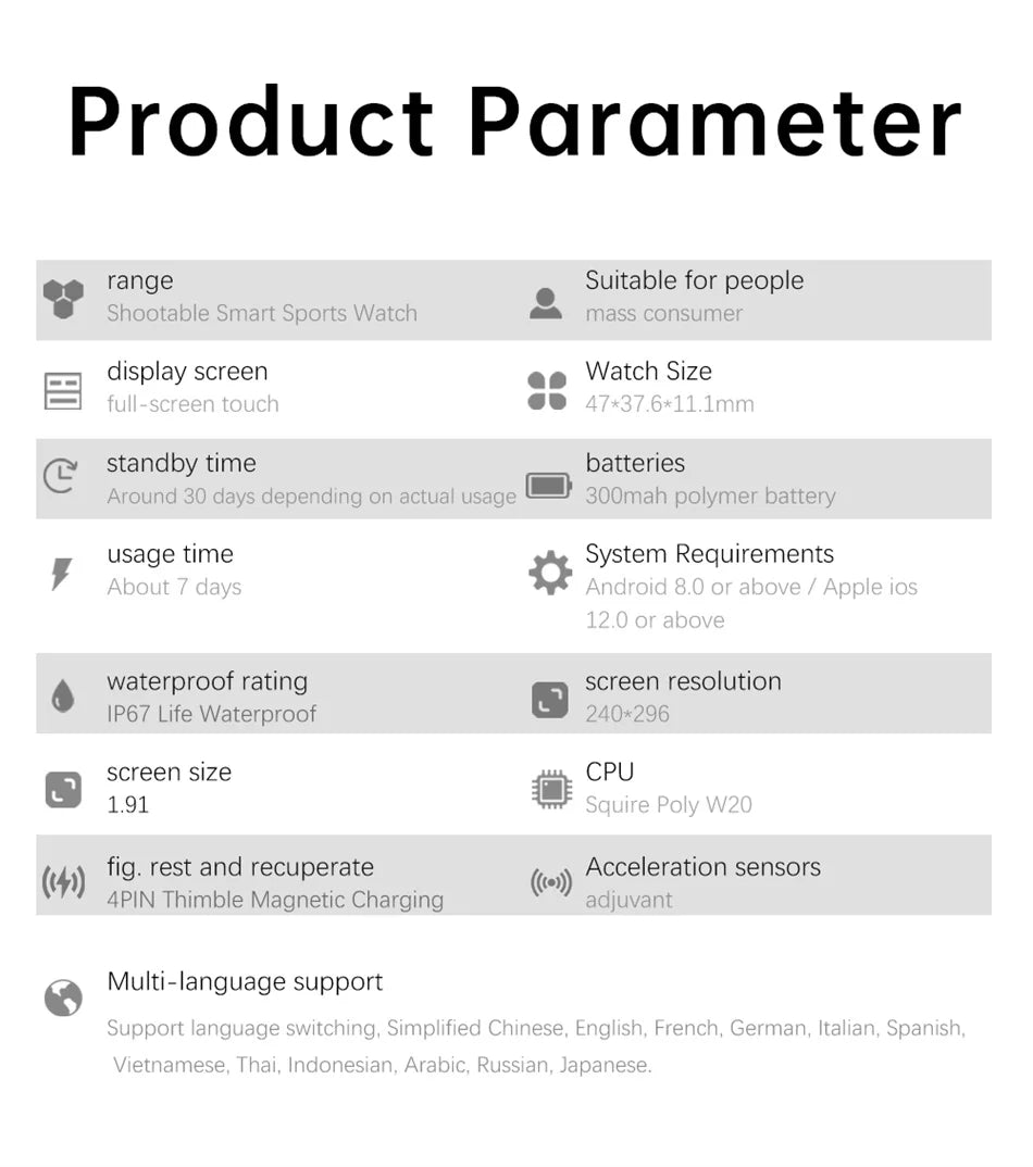 Smartwatch Fitness HeartRate Camera Bluetooth