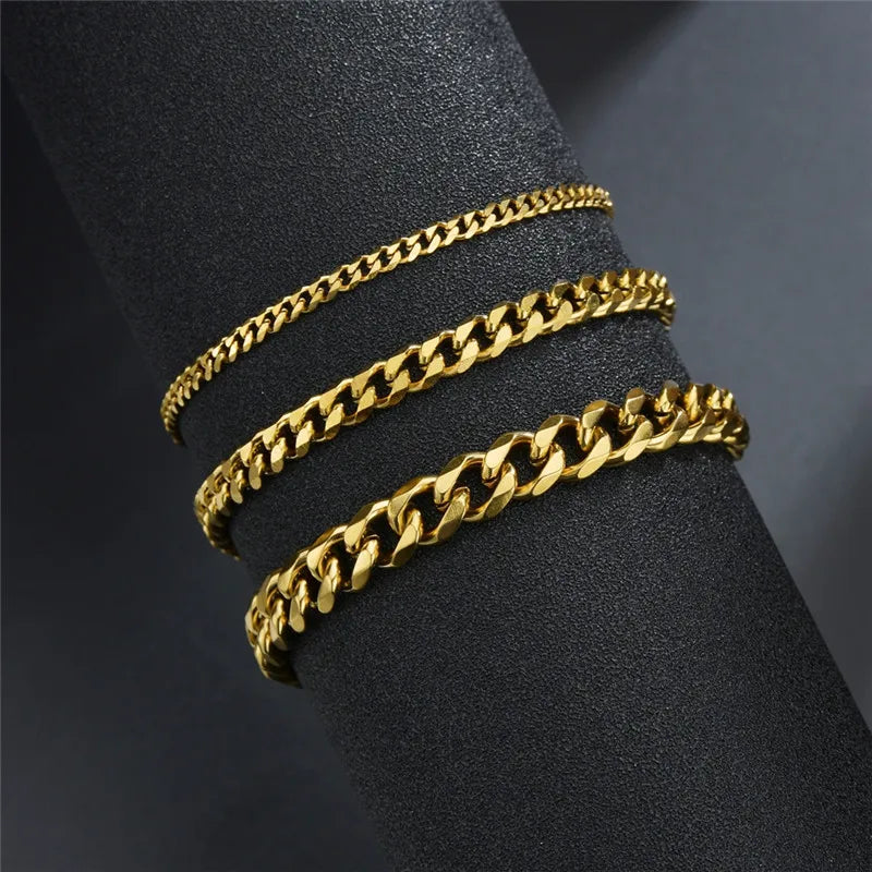 Stainless Steel Cuban Chain Bracelet Men Women Jewelry